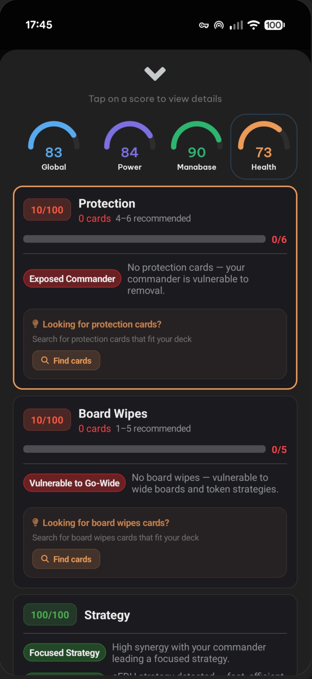 Weak categories with a Find cards button